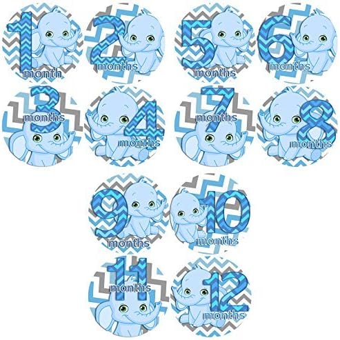 Blue Boy Chevron Elephants Baby Month By Month Stickers - Baby Month Onesie Stickers Baby Shower Gift Photo Shower Stickers