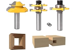 APLUS Lock Miter 45 Degree Joint Router Bits + 2Pcs Tongue and Groove Set [1/2-Inch], 45° Router Bit + Wood Milling Cutter Set 3 Teeth T Shape