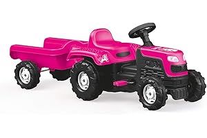 Charles Bentley Dolu Kinder Kinder Fahrt auf Traktor mit Anhänger mit Arbeits Horn Vibrant-Entwurf im Rosa - 3+