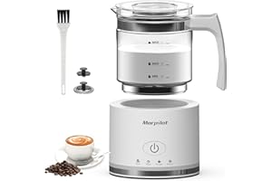 Milk Frother, Morpilot Montalatte Elettrico in Vetro, 4 in 1 Funzione, Bello da Vedere, Capacità 250ml Cappuccino o 500 ml Latte Caldo, Design Diviso, Bianco