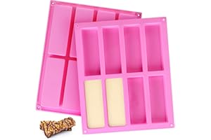 ELIAUK Lot de 2 grands moules rectangulaires en silicone - 8 cavités - Pour barres énergétiques - Pour barres de céréales, muffins, brownie et pain de maïs (rose)