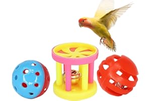 JUFYVO 3pcs Feeding Ball Pet Parrot Toy Interactive Colorful Ball With Bells Pet Bird Chew Toy Training Bell Balls for Parrot Parakeets Budgie Cockatiel