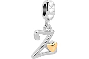 MINIJEWELRY A-Z Letters Initials Charms fit Pandora Charms Bracelets Necklaces Birthday Jewellery Name Alphabet Gift for Women Daughter Love Heart Pendant Crystal Clear CZ