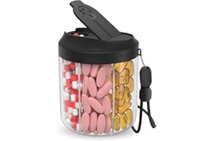 Hionxmga Pilulier avec 7 grands compartiments, organiseur de pilulier pour voyage, organisateur de compléments avec design anti-mélange, pilulier sans BPA avec 20 étiquettes, noir