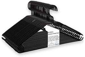 2FRIENDS Wysokiej jakości czarne wieszaki na ubrania, 50 sztuk, z hakami obracającymi się o 360°, oszczędzające miejsce, tworzywo sztuczne, antypoślizgowe, wyprodukowane w UE, 100% materiał z recyklingu