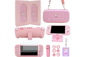 GUTIAL Accessories Bundle for Nintendo Switch Lite - Cute Kawaii NS Lite Accessories kit for Grils Boys Kids with Carrying Case, Cartoon Cover Case, Screen Protector, Stand - Pink
