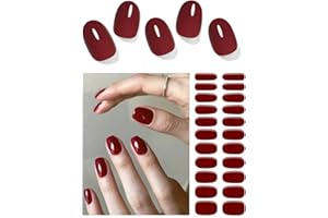 Wahrshei Unghie Gel Adesive No UV | Smalto Adesivo Gel -Non Sono Necessari UV | 22 PCS Pellicola per Unghie Autoadesiva | Impacchi di Smalto Gel per Unghie (Cherry Red)