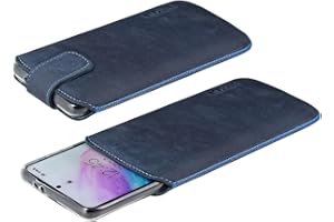 Suncase Ledertasche Etui kompatibel mit Samsung Galaxy A56 5G Hülle Innenmaße: 168 x 82 x 15 mm (geeignet für Dicke Bumper/Backcover Modellen) in Pebble Blue