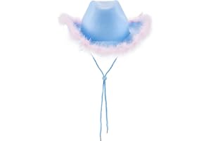 Niceyoeuk Cowgirl Hat Cowboy Hats for Women Fluffy Feather Brim Cowboy Hat for Holiday,Costume Party,Play Dress Up,Halloween Cosplay