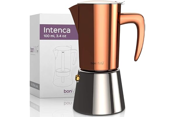 bonVIVO Cafetière Italienne Intenca pour Café Expresso Corsé en INOX Finition Chromée Cuivrée avec Carafe Moka Classique pour 2 Tasses (100ml)