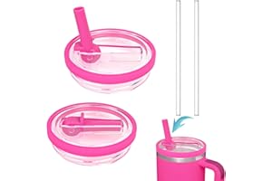 PRZRAO 2 Pièces Stanley Cup Couvercle Étanche, Remplacement de Couvercle pour Gobelet Stanley 40 oz, Couvercle Sécurisé avec Paille Compatible avec Les Bols Stanley, Rose Rouge Clair
