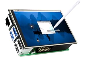 CUQI Ekran dotykowy 3,5 cala, 480 x 320 pikseli, 60 kl./s, mini monitor z rysikiem i mini wentylatorem, do Raspberry Pi 3/4/5