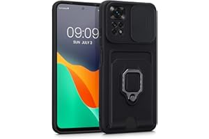 kwmobile Carcasa Compatible con Xiaomi Redmi Note 11 / Note 11S - Funda con Tapa para cámara Soporte y Tarjetero Negro
