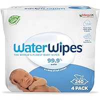 WaterWipes Original Salviette Senza Plastica per Bebè, 240 Unità, 4 Confezioni, Salviette Umidificate al 99,9% a Base di Acqu