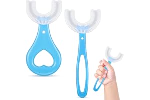 NUENEN 2 Cepillos de Dientes de Boca Entera para Niños Bebé Cepillo de Dientes en Forma de U Cepillos de Dientes Infantil de Silicona para Niños de 2 a 12 Años Oral Dental (Estilo Simple, Azul)