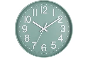 ESTEOPT Wall Clock 12" Silent Non-Ticking Modern Wall Clocks Battery Operated for Office, Home, Bathroom, Kitchen, Bedroom, School, Living Room White (Green&White clock)