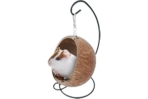 STRONRIVE Hamster Hängematte Kokos - Hängendes Vogelnest Für Kleine Tiere - Kokosnuss Versteck Mit Weicher Matte Für Mäuse, Papageien, Igel, Meerschweinchen