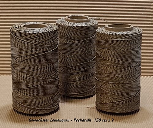 Gewachste Pechdraht 150 tex x 2 Farbe natur Leinengarn, Schusterzwirn Gewachst, Satlergarn Zwirn