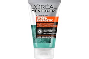 L'Oréal Men Expert - Gel Désincrustant Anti-Pores Encrassés pour Homme - Soin Visage Exfoliant - Concentré en Micro-Grains Naturels - Tous Types de Peaux - Hydra Energetic - 100 ml