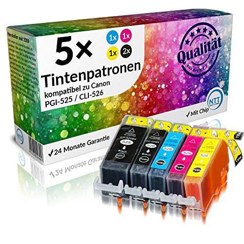 N.T.T.® - 5 STÜCK (1 x SETS) XL Druckerpatronen Tintenpatronen Tinte für Canon PIXMA IP 4850 IP 4950 IX 6550 MG 5150 MG 5250 MG 5340 MG 5350 MG 6150 MG 6250 MG 8150 MG 5100 MG 5200 MG 5300 MG 6120 MG 8120 MG 8240 MG 8250 MX 885 MX 895 PGI-525BK / CLI-526C / CLI-526M / CLI-526Y und CLI-526BK 100% Qualität MIT CHIP ***SPARSET***