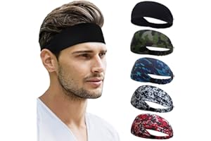 Beister Lot de 5 Bandeaux de Sport pour Homme et Femme - Évacuation de l'humidité et de la Transpiration - Bandeau élastique Large pour la Course à Pied, Le Cyclisme, Le Basket-Ball, la Gym, Le
