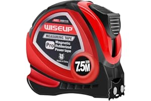 WISEUP Cinta métrica, Cinta métrica de acero de Flexometro Profesional de 7,5 m, resistente a la flexión, autobloqueo, carcasa ABS anticolisión, con clip, adecuada para construcción