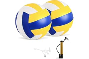 RoserRose 2 Balones Voleibol de Playa, Impermeables, Suaves, de Poliuretano, Tamaño Oficial 5, para Deportes de Voleibol, para Interiores y Exteriores, con Bomba y Aguja de Aire