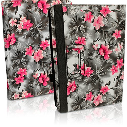 igadgitz ‚Vintage Kollektion‘ Pink auf Schwarz Blumen PU Ledertasche Hülle Folie Cover für Asus Transformer Book 10.1″ T100 CHI FG007B mit Multi Winkelbetrachtung Stand + Auto Sleep/Wake + Displayschutzfolie - 8