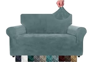 ‎XINEAGE XINEAGE Thick Velvet Sofabezüge 2-Sitzer Super Stretch rutschfeste Loveseat-Bezüge für Wohnzimmer Hunde Katze Haustier Plüsch Liebessitz Couch Schonbezüge Furniture Protector (2 Sitzer, Graublau)