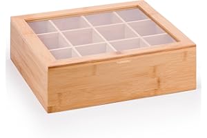 Woodluv Tea Box, Tea Bag Organiser, Tea Box for Tea Bags, Tea Bag Holder, Tea Caddy, 12 Compartment Tea Tidy