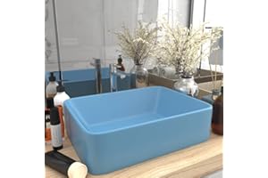 HOMIUSE Lavabo de Luxe Bleu Clair Mat 41x30x12 CM CéRamique Vasque à Poser Salle de Bain Lavabo Salle de Bain Lavabo à Poser Sur Meuble Lavabo Wc Garage la Cuisine Lavabo sur Table Rectangulaire