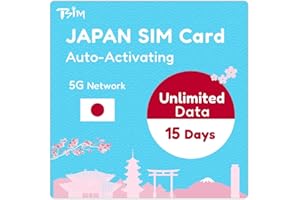 TSIM Carte SIM japonaise - 15 jours de volume de données illimité | Activation automatique | Réseau 5G avec Tethering/Hotspot/fusion Internet | Données uniquement (pas de service vocal)
