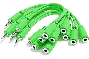 ExcelValley - Pack of 5 - Mono Splitter Y Patch Cable - TS 3.5 mm 1/8 Inch Eurorack Synth Synthesizer [Green]
