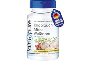 ‎FAIR & PURE Fair & Pure Knoblauch Kapseln mit Mistel, Weißdorn und Vitamin C, 180 Stück, veganes Nahrungsergänzungsmittel ohne Zusätze, in Deutschland hergestellt