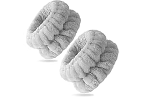 XINNUN 1 Paire de Bracelets de Lavage de Visage Bandeau de Poignet Anti-Transpiration de Spa Bracelet Élastique en Flanelle de Maquillage Bracelet Absorbant de Yoga pour Femmes Filles (Gris)