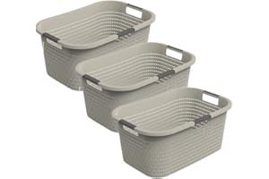 Rotho Country 3er-Set Wäschekorb 40l, Kunststoff (PP) BPA-frei, beige, 40l (58.0 x 38.9 x 25.1 cm)
