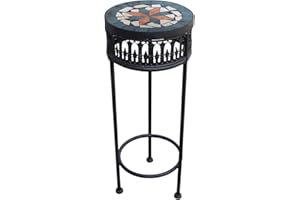 PrimoLiving Tabouret à fleurs en métal rond en mosaïque Noir Taille L (P-910)