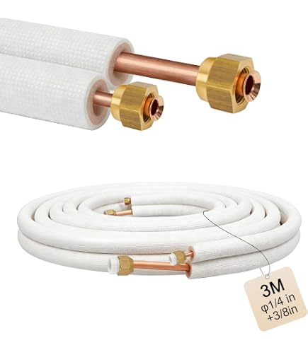Fazio Srl Tubes Cuivre Pré-isolés R410A R407C R32 Pour Climatiseur 1/4 + 3/8 - 4+4 Mètres Blanc
