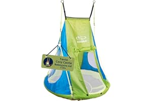 HUDORA Toile de tente Cosy Castle - Housse de tente pour balançoire nid HUDORA 90 & 110/120 en bleu/lemon - Tente de balançoire en polyester d'intérieur et d'extérieur pour enfants & adultes