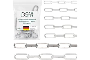 DSM | Rundstahlkette langgliedrig ähnl. DIN 763 | 8 mm Ø | Edelstahl A4 | rostfrei & korrosionsbeständig | geeignet für Garten, Boot, Werkstatt & Dekoration | Bruchlast 2500 kg | 1 m Meterware