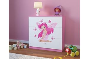 WFL GROUP Cassettone Rosa per Bambini - Cassettiera per Cameretta - Arredo Cameretta Bambini - Fata