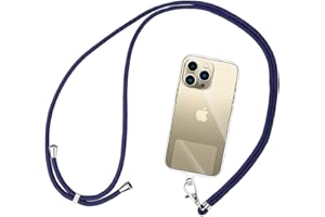 Olliwon Tour de Cou Téléphone Réglable avec 3 Patchs, Cordon de Collier de Longe Portable Universelle Compatible avec Plupart des Smartphones - Lanière Bleu Marine
