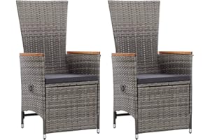 ‎VIDAXL vidaXL 2X Garten Liegestuhl mit Auflagen Gartenstuhl Relaxstuhl Sessel Sonnenliege Hochlehner Stuhl Gartensessel Gartenmöbel Poly Rattan Grau