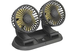 Baceyong Ventilador de enfriamiento de automóvil con doble cabeza de 12 V con puerto encendedor de cigarrillos, 360 ° horizontal 180 ° giratorio vertical ajustable ajustable ajustable