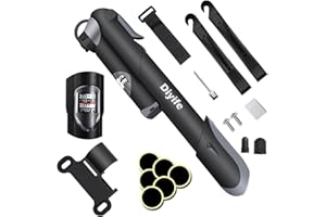 Diyife Bike Pump with Pressure Gauge, [120 PSI] [17 in 1] Mini Bicycle Pump for All Bikes, Ball Pump with Needle, Glueless Patch Kit, Cycle Valve Caps and Frame Mount, Fit Presta and Schrader Valve