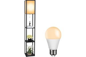 YOURLITE Lampadaire avec étagères 160cm, Lampe sur pied en Bois, éclairage Intérieur, Convient Pour Le Salon, La Chambre, La Salle D'étude, Le Bureau, Moderne, Noir (Avec ampoule)