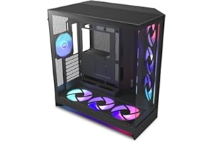 NZXT H9 Flow RGB+ (2025) – Grand boîtier PC ATX Mid-Tower à Double Chambre pour Flux d'air – Comprend 7 Ventilateurs RGB (6 x 140mm, 1 x 120mm) et Un hub de contrôle – Noir