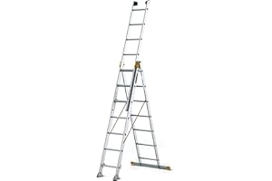 DRABEST - Max Échelle Pliante Professionnelle en Aluminium - 3 x 7 marches - 4,41 m - Industriel - jusqu'à 150 kg - pour Le bâtiment - Polyvalent - Extensible - Ajustable - Échelle d'escalier