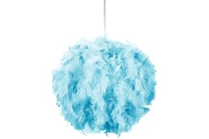 Eye-Catching and Modern Real Natural Vibrant Teal Feather Decorated Small Pendant Light Shade 40watt Maximum Perfect Statement Piece 25cm Diameter by Happy Homewares
