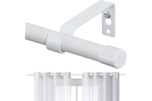 FLY HAWK Bastone per tenda con cappucci e supporti, set di raccordi in acciaio inossidabile, 76-308 cm, 16 mm di diametro, regolabile, asta decorativa per camera da letto, colore: bianco opaco